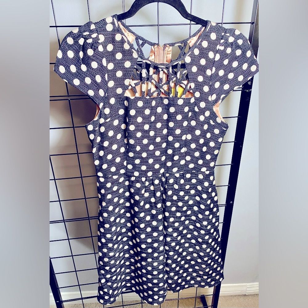 Maeve Anthropologie women’s Nikola polka dot black and white dress EUC